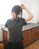 Deep embossing wrinkle collar short sleeve shirt