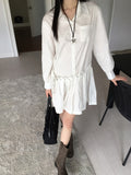 Sojeun Eyelet Belt Pleats Shirt Mini One Piece