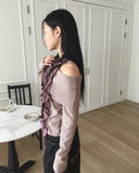 Turnage Brushed Ribbed Brush Fur Off Shoulder Tee