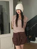Bennett Dotto Snap Button Ribbed Hood Wrap Long Sleeve Knit