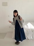Coinzy Denim Shirring Sleeveless Long One Piece