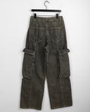 Riden vintage washed-out pocket denim long wide pants