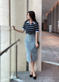 Bow Slit H-line Denim Skirt