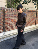 Dunen Collar Zipper Pocket Biker Washing Leather Jacket