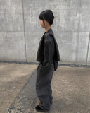 Head Black Blue Pintuck Wide Denim Pants