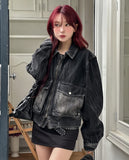 Reverse Crack Wash Two-Way Denim Jacket