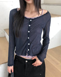 Phuang Lace Frill See-Through V-Neck Long-Sleeve Cardigan