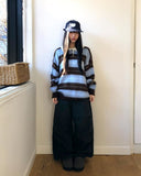 Here Color Matching Stripe Collar Neck Button Long Sleeve Knit
