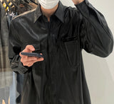 Pocket Detail Overfit Leather Shirt