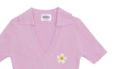 Flower Dot Embroidery Short Sleeve Knit Collar Tee