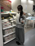 Flan Boa Fur Side Pintuck Snap Wide Pants