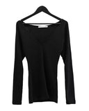 Mutton Sleeve Deep V-Neck Long T-Shirt