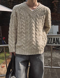 Drizzle Cable V-neck Wool Knit
