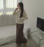 Low Rise Shibori Maxi A-Line Brushed Long Skirt