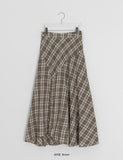 Hari Check Unbalanced Slit Long Skirt