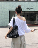 Witty Off-shoulder Short-sleeve Sweatshirt