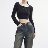 Fera Button Cropped T-Shirt
