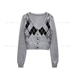 EB Argyle Crop Cardigan