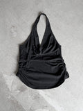 Woolen Cowl Neck Eyelet Halter Top