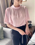 Netel Half-Neck Shirring Short Sleeve Blouse