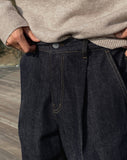 Raw one-tuck wide denim pants