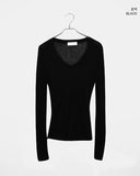 Linu Rib V-neck See-through Long Sleeve T-Shirt