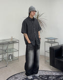 Kady Black Washed Wide Denim Pants