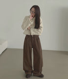 Winter Brushed Thick Cut Banding Wide Cotton Pants