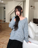 Tiyee slit V-neck unbalance long knit