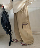 [BAONHAUS] Legen zipper cargo peach fuzz banding pants