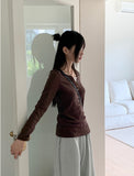 Toot lace layered button ribbed long sleeve knit