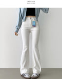 Color Raw Cotton Denim Slim Semi Bootcut Pants