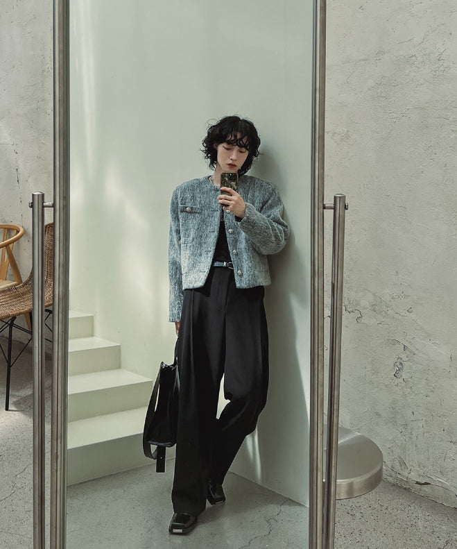 ジャケット・アウター 2plan Joy button mohair crop jacket 2plan】Joy button mohair crop jacket