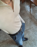 Furnon Ribbed Half-Zip Muscle Long Sleeve Tee