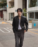 Geron Diagonal Zipper Leather Rider Jacket