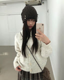 Bame Punching Collar Wool Knit Long Sleeve Cardigan