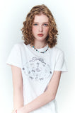 Circle Kitty Embroidered Crop Short Sleeve Tee