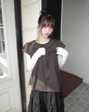 Dehin Pintuck Tencel Layered Long Sleeve T-shirt