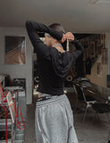 Dazzle ribbed snap semi-crop hoodie