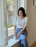 Romance Heart Neck Short Sleeve Puff T-Shirt