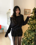 Vine Strap Off-Shoulder Two-Way Knit Scarf Set