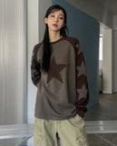 Applique star patch raglan long sleeves