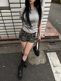 Vintage Washing Denim Shorts + Tokyo Crop Basic Tee