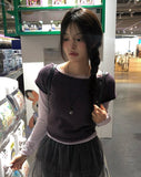 Cosy U-Neck Layered Cap Sleeve Wool Short Sleeve Knit