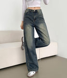 Cut V-Line Washing Vintage Wide Balloon Denim Pants