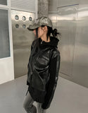 [LANARCH] Noble Leather Pocket Hooded Zip-Up