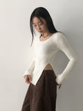 Lafen Angora Side Slit Damage Long Sleeve Knit
