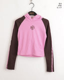 Shima Raglan Strap Color Matching Crop Hood T-Shirt