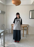 Fruity ribbon banding cargo flare long skirt