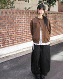 Shy Suede No-Collars Snap Button Zipper Pocket Blouson Jacket